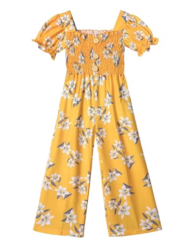 BAVADER Girls Romper Size 6 One Piece Girls' Jumpsuits & Rompers Short Sleeve Jumpsuit Ruffle Rompers For Girl Smocked Casual Jumpsuit For 5t Girl Clothes Flower Print