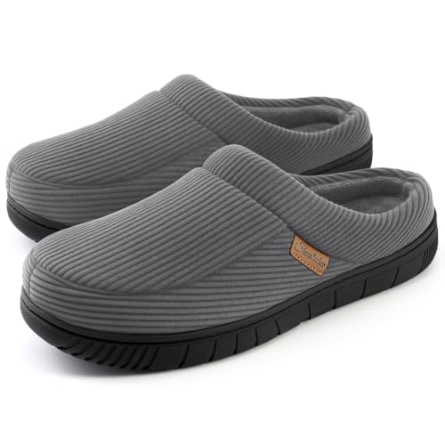 shoeslocker Men's Slippers Moccasin House Shoes Soft Memory Foam Slip On Indoor Outdoor, Grey, 7-8 D(M) US by shoeslocker - Used condition - US$22.42
