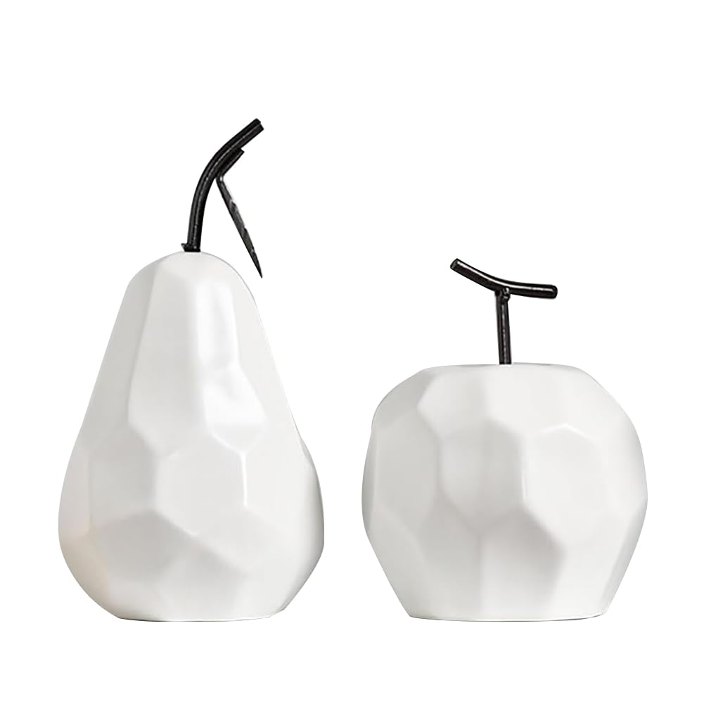 CTRLZS White Ceramic Fruits Statue Minimalist Modern Fruit Sculpture Ornaments for Bookshelf Home Wedding Party