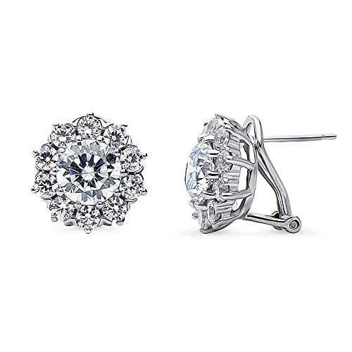 BERRICLE Sterling Silver Rose/Yellow Gold Flashed CZ Small/Large Stud Earrings for Women, Trendy Minimalist Simulated Diamond Cubic Zirconia Earrings - Statement Halo, Art Deco, Flower Designs