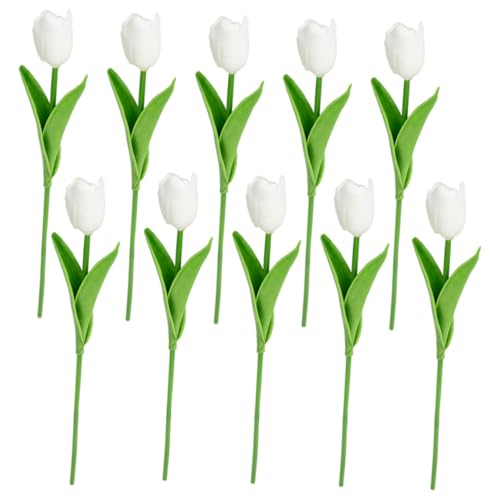 Cabilock 12stücke Teiliges Kunstblumen Tulpen Realistische Fake Blumen Für Hochzeitssträuße Tischdekoration Wohnkultur Party-Dekoration Langlebig Und Wiederverwendbar Milchweiß