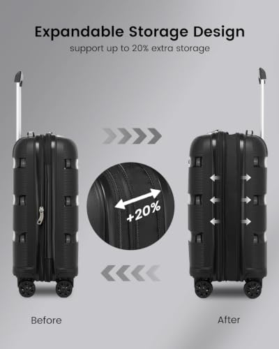 Image of Kono 3 Piece Luggage Set, 20 /24 /28 Inch Suitcases with TSA Lock, Black | Lightweight PP Hardshell, Smooth 360 Spinner Wheels with TSA Lock for Travel Trips