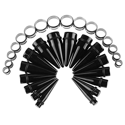 32Pcs 00G - 24Mm Big Gauges Ear Stretching Kit Acrylic Tapers Surgical Steel Tunnels Gauges Piercing Set Expanders Gift, Black #TOP10