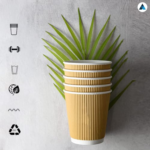 Nationwide Paper 8oz (235ml) Triple Wall Ripple Paper Cups Brown Insulated Disposable Takeaway Coffee Cups for Hot Drinks Tea - Image 2