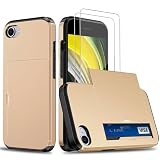 Beajew Handyhülle für iPhone 6/iPhone 6s Case +2 Stück Schutzfolie, mit Kartenfach Silikon TPU Handyhülle Dünn Weiche Stoßfest Flexibel Handy Tasche Bumper Brieftasche Case, Golden