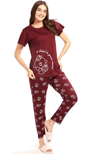 Image of AV2 Women's Cotton Printed Short Sleeve Night Suit Set | Pajama Set | Casual Night Dress for Women