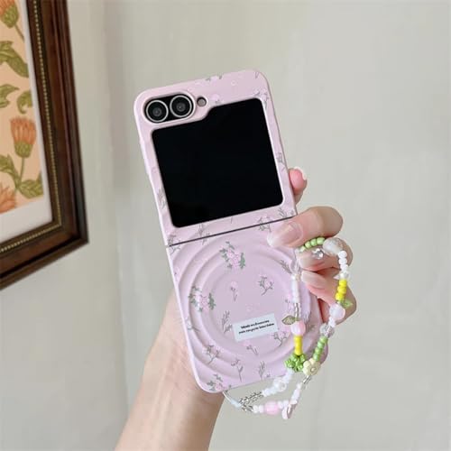 Coque Galaxy Z Flip4 magnétique avec chaîne et nœud élégant fleur