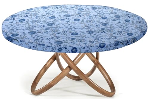 Image of The Furnishing Tree Elastic Cotton Round Dining Table Cover 36x36 in Inches Floral Navy Blue