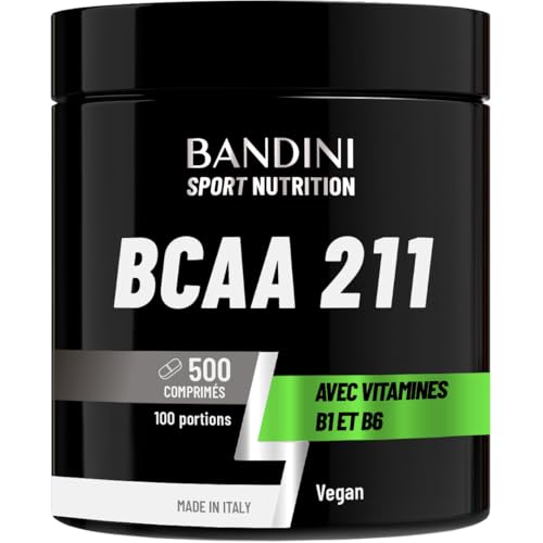 Bandini® BCAA 2:1:1 | 500 Comprimés | Acides Aminés à Chaîne Ramifiée 2.1.1 | L-Leucine, L-Isoleucine, L-Valine + Vitamine B1 et B6 | Idéal pour la musculation | Supplément Pré et Post Workout 1000mg