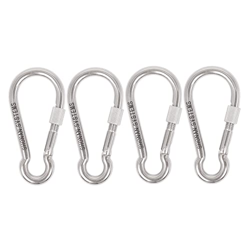 SHONAN 3.1 Inch Large Locking Carabiner, 4 Pack Heavy Duty Carabiner Clips, Stainless Steel Screw Locking Carabiners for Home Gym, Outdoor Camping 400 lbs Capacity