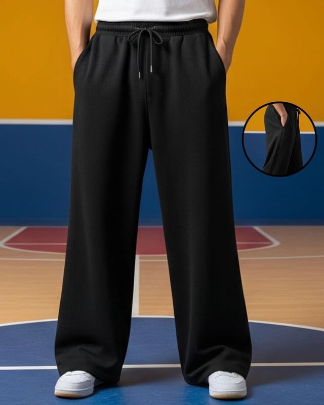 Image of Imsa Moda Men's Polycotton Loose Fit Track Pants | Comfortable Joggers with Elastic Waistband & Side Pockets | Casual & Gym Wear Lower for Men