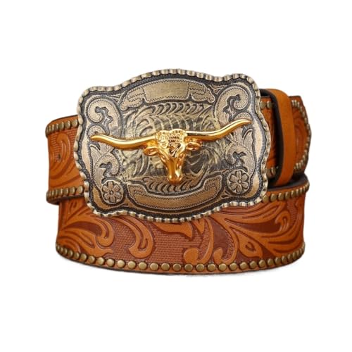 Ceinture de rodéo 120 cm boucle taureau dorée en cuir PU