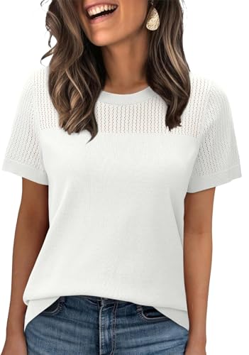 Image of WIHOLL Short Sleeve Sweater for Women Trendy Summer Tops 2026 Early Spring Fashion Business Casual Outfits