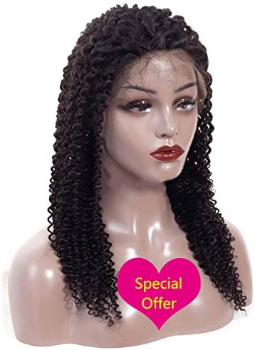 MSBELLE 10A Grade Kinky Curly Lace Front Wigs with Baby Hair 100% Virgin Human Hair 150% Density Wig for Black Woman Natural Color 14 Inch