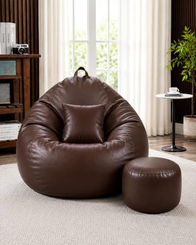 Image of Mansu 4XL Bean Bag Cover with Footrest & Cushion (Without Beans) (4XL) (Brown)