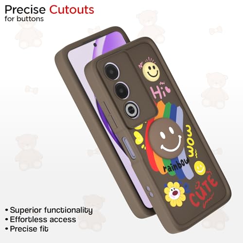 Image of Pikkme Back Cover for Oppo A3 Pro 5G | Soft Silicone| Cute Rainbow Smile & 3D Cartoon Flower Design | Shockproof Raised Camera Protection Bumper Case (Brown)
