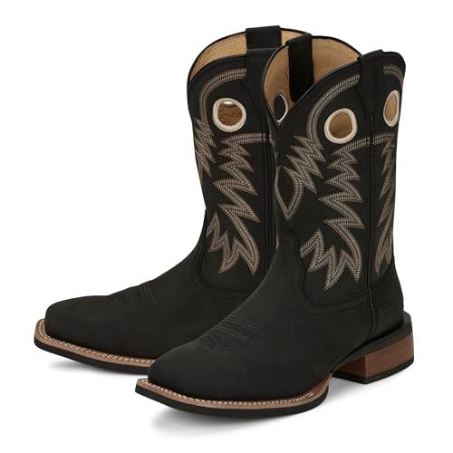 Justin Show Stopper 11” Western Boots for Men - Frontier Collection - Square Toe Leather Men’s Cowboy Boots with Comfort Footbed, Non Slip Outsole