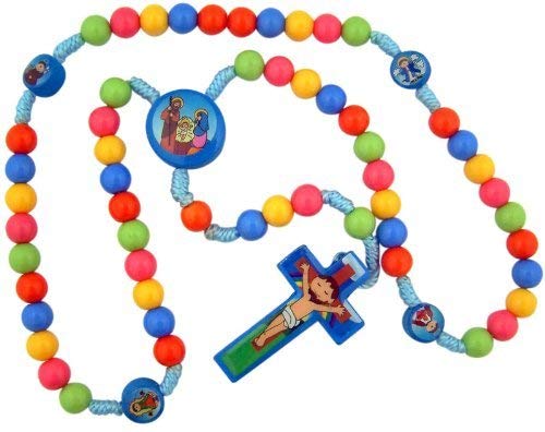 Multicolor Saint Prayer Beads with Nativity Centerpiece 15 Inch Cord Rosary for Kids