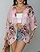 Chunoy Women Casual Floral Short Puff Sleeve Chiffon Kimono Cardigan Beach Wear Shawl Blouse Top Pink Small
