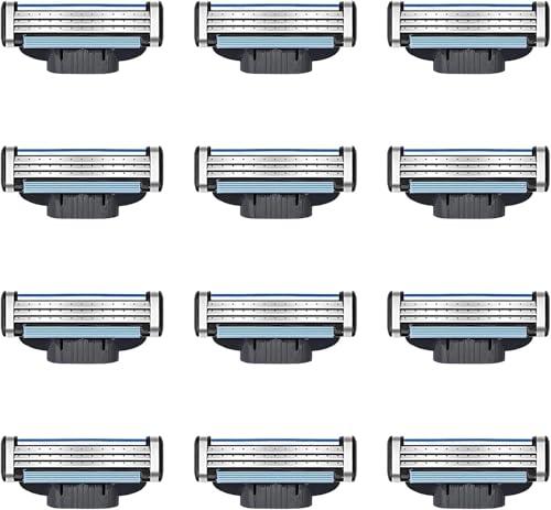 12 Piezas Cuchillas de Afeitar Compatible con Mach 3 Recambio para Hombre, Hojas de Afeitar 3 Capas, Compatible con Máquinas de Afeitar Húmedas, Diseño Antiobstrucción, Ideal para Uso Diario