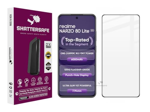 Image of Shattersafe Oleophobic Tempered Glass Screen Protector Compatible For Realme Narzo 80 lite 5G [Pack of 1]. Edge To Edge Full Screen Protection With Easy Installation Kit & Case Friendly Fit.