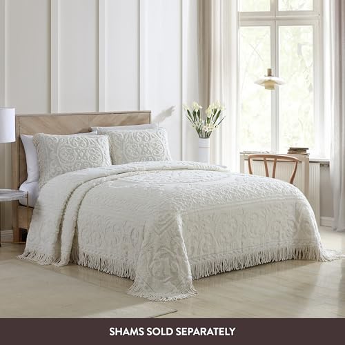 Image of Beatrice Home Fashions Medallion Twin Cotton Chenille Bedspread, Ivory