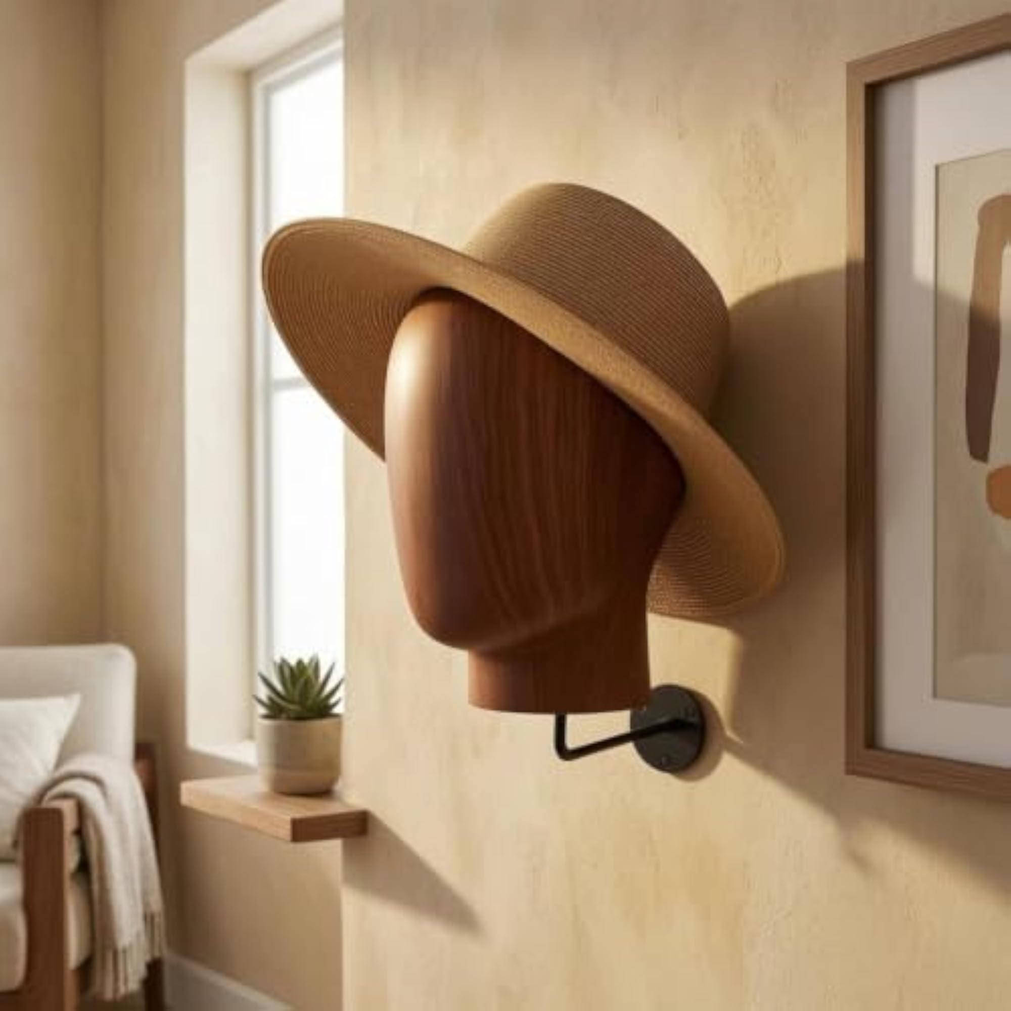 Wood-Grain Finish Wall-Mounted Head Display Form