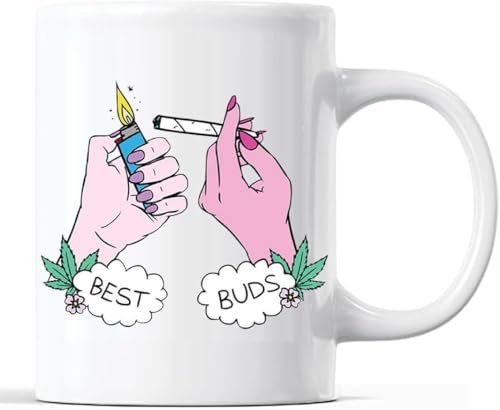 kisoyo Best Buds Tasse – Stoner-Geschenke – Raucher-Geschenke – Cannabis-Geschenke für Sie oder Ihn – Weed Gifts – Rauchende MarihuaLustige Tasse aus Keramik – 350 ml