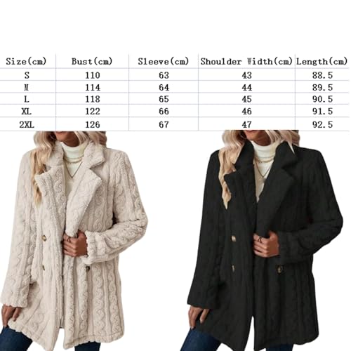Winter Women's 2023 Double Breasted Lapel Neck Flannelette Coat, Long Cardigan Faux Fur Warm Outwear Jackets3
