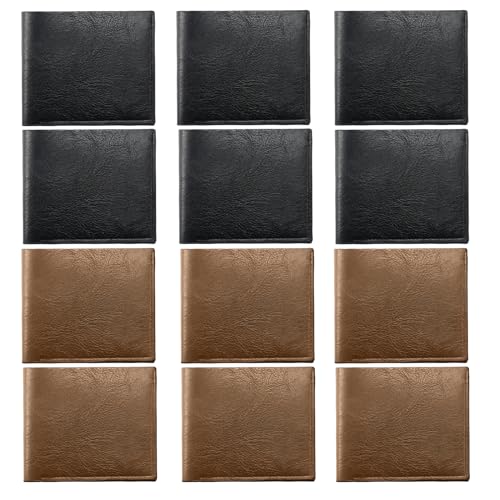 12 Pack Leather Bifold Wallet for Men Bulk, Money Clip,6 Black 6 Khaki