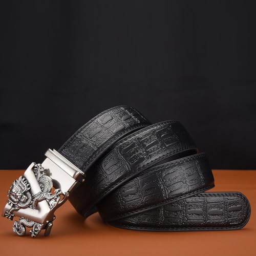 Ratchet Embossed Crocodile Pattern Leather Belt with Engraved V-Dragon Automatic Sliding Buckle Hand Made Strap4