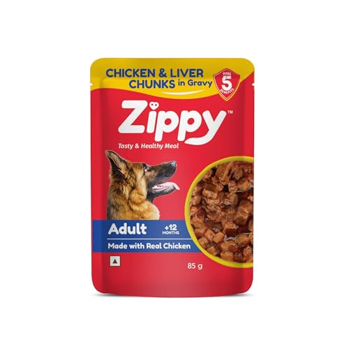 Image of ZIPPY+12 Month Adult Dog Food Chicken & Liver Chunks in Gravy of Real Chicken | Meal Helps Strengthen Your Dog's Immune System| Minerals Contribute Maintaining Strong Bones & Teeth (Pack of 3)