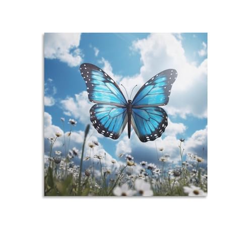 Toile murale abstraite papillon bleu nuages tableau salon 70x70