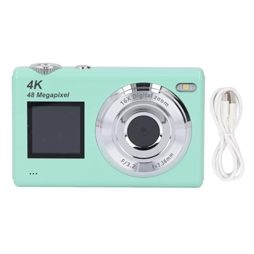 Nutriess 4K Digital Camera Autofocus 48MP 16X Zoom Portable Compact Dual Screen Beauty Filters Students White (Green)