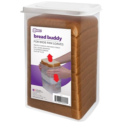 Buddeez Bread Buddy for Wide Pan Loaves, Bread Box, Bread Container, Fresh Home Made Bread Storage Dispenser – White Lid