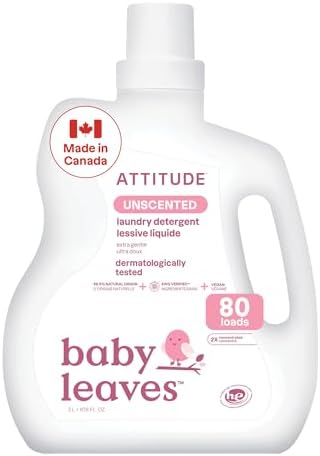ATTITUDE Baby Laundry Detergent, Unscented HE Compatible Liquid, Extra Gentle, Concentrated, EWG Verified, Dermatologist Tested, Vegan, 80 Loads, 2 Liters