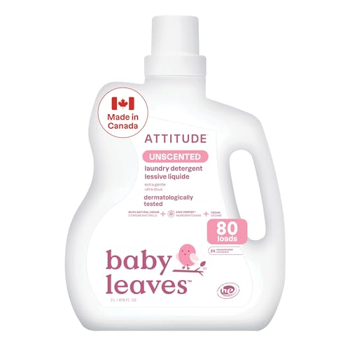 ATTITUDE Baby Laundry Detergent Liquid, Made in Canada, EWG Verified, Safe for Baby Clothes, Infant and Newborn, Vegan and Naturally Derived Washing Soap, HE Compatible, Unscented, 80 Loads, 2 Liters by BIO SPECTRA ATTITUDE - Used condition - CA$14.53