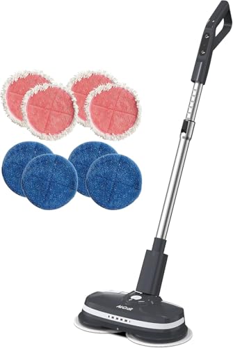 AirCraft PowerGlide Nettoyeur de Sol Dur Sans Fil et Polisseuse à Plancher Rechargeable 2-en-1 avec 8 Tampons de Nettoyage, Idéal pour les Sols en Bois, Carrelage,...