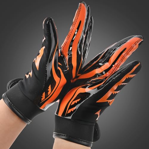 RSPGO Kids Football Gloves Youth Enhanced Grip Silicone Wide Receiver Gloves,Sporty Orange M/L