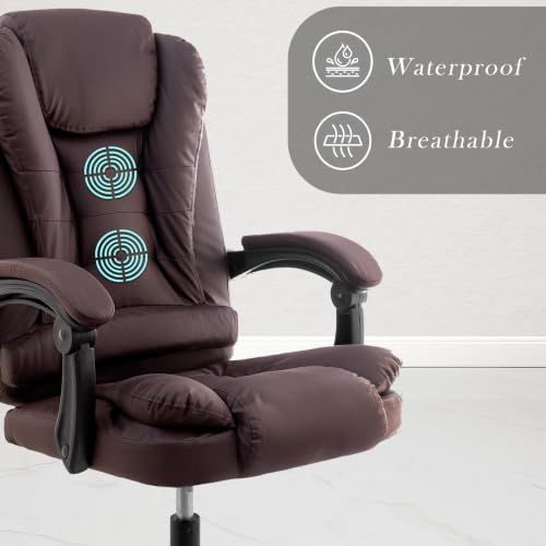 Image of NORMAN JR Italia Premium Leatherette Office Chair for Work | Boss Chair, Ergonomic Executive, Luxurious Cushioned Arms & Seat, 2 Point Back Massager, Heavy Duty Metal Base (Brown)