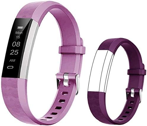 BIGGERFIVE Slim Fitness Tracker for Kids - Waterproof Activity Watch with Pedometer, Sleep Monitor, Alarm Clock, Calorie and Step Counter - Perfect for Girls and Teens - Pink/Purple Dual Bands