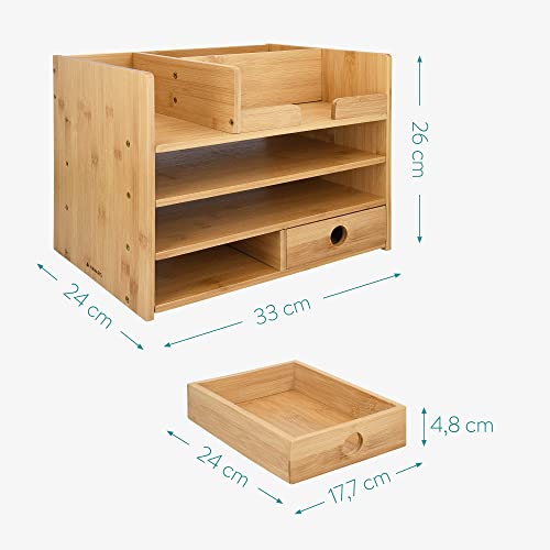 Navaris Bamboo Desk Organiser - Wooden Desktop Storage Drawers and Compartments for Organising Stationery, Documents, Files, Office Accessories - Image 4