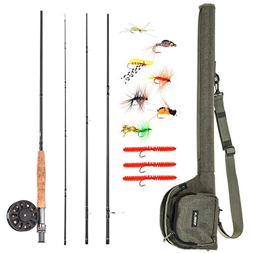 Lixada Canna da Pesca e Mulinello Combinato, Set Canna da Pesca a Mulinello Combo Borsa da Pesca con10pcs Esche Kit Completo di Pesca a Mosca