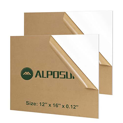 White Acrylic Sheets 12” x 16” x 1/8”, 2 Pack ALPOSUN 38% Translucent Bright White Cast Plexiglass Sheets for DIY Display Projects, Signage, Stands, Painting, Lighting and Craft Decor, Easy to Cut