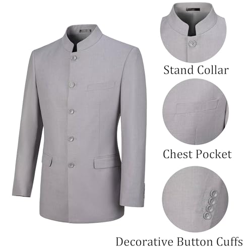 Mens Casual Blazer Chinese Stand Collar Single Breasted Formal Jacket Traditional Wedding Dress Coat4