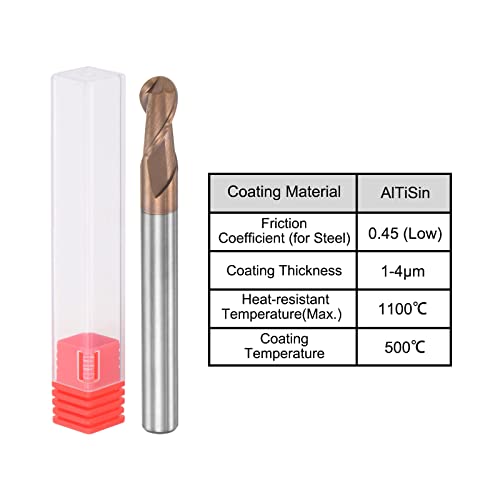 Image of uxcell Ball Nose End Mill 3mm Tip Radius Solid Carbide AlTiSin Coated CNC Router Bits 2 Flute Spiral Milling Cutter HRC55 with 6mm Shank 75mm (3-inch) Length