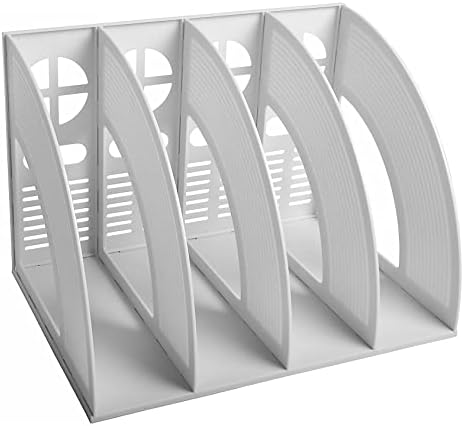 KXF Desk File Organiser, 4 Sections Sturdy Desktop Plastic Magazine File Holder Frames File Dividers Cabinet File Rack Display and Storage for School Office Paper Document