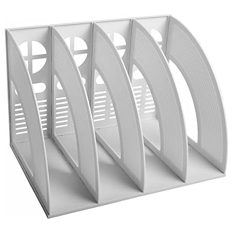 KXF Desk File Organiser, 4 Sections Sturdy Desktop Plastic Magazine File Holder Frames File Dividers Cabinet File Rack Display and Storage for School Office Paper Document Cover