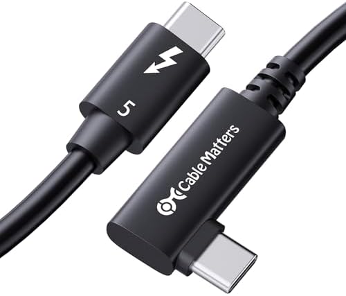 Cable Matters [Intel Certified] 80Gbps Right Angle Thunderbolt 5 Cable with up to 120Gbps Bandwidth Boost and 240W Charging - 0.8m / 2.6ft, Compatible with Thunderbolt 4, USB4, and USB C, Black
