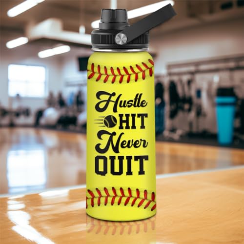Image of SANDJEST Softball Water Bottle 32oz Stainless Steel Insulated Bottles for Men Women Sports Lovers Fan Players Coach - Softball Gifts for Birthday Christmas